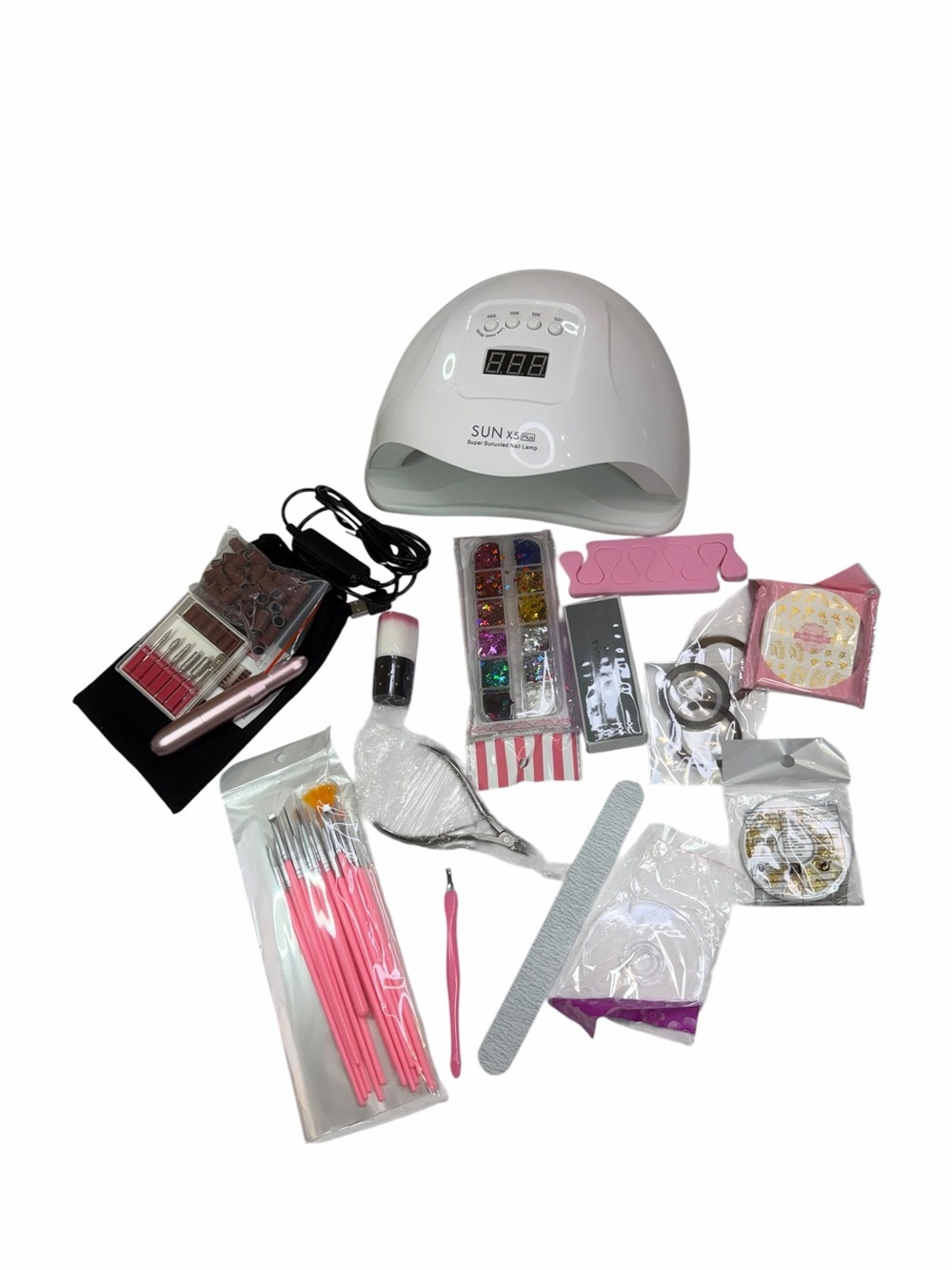 SUN X5 Plus White LED UV Nail Lamp with Pink Nail Tools Kit